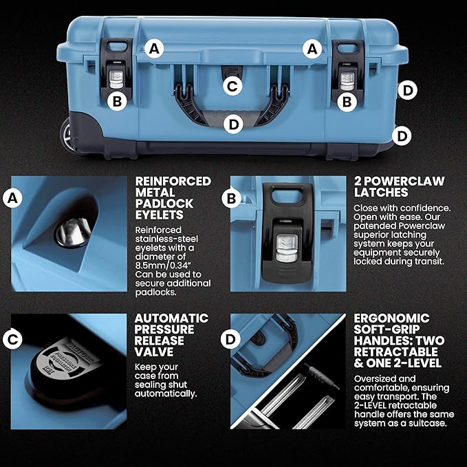 NANUK 935 Hard Case – Waterproof Equipment Case with Wheels, 22” x 14” x 9” – Dustproof and Impact Resistant, Airline Carry-On Approved – Cyan