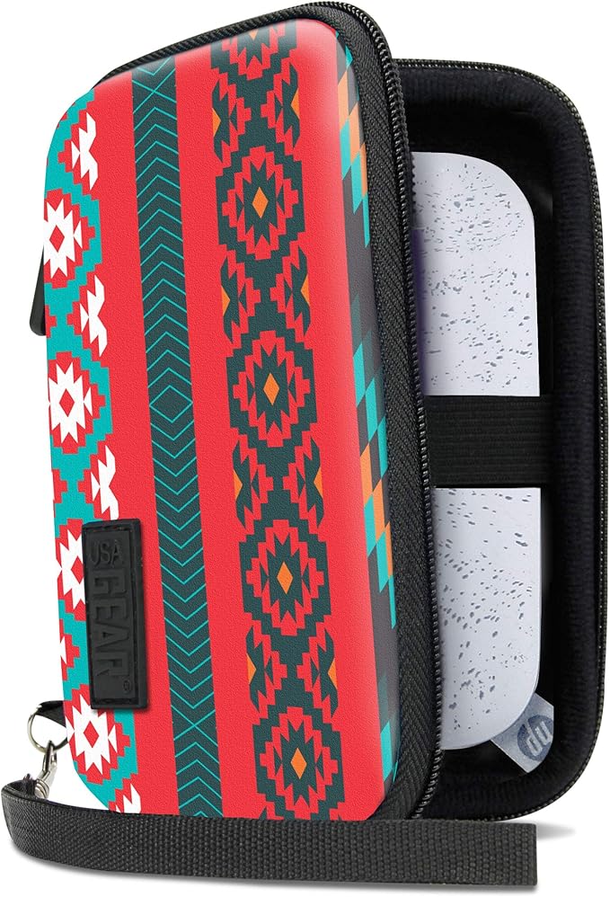 USA Gear Instant Printer Case Compatible with HP Sprocket 2x3, Instax Mini Link 2, Kodak Printomatic, Photo Paper, Cable & more - Hard Shell Portable Printer Carrying Case with Wrist Strap (Southwest)