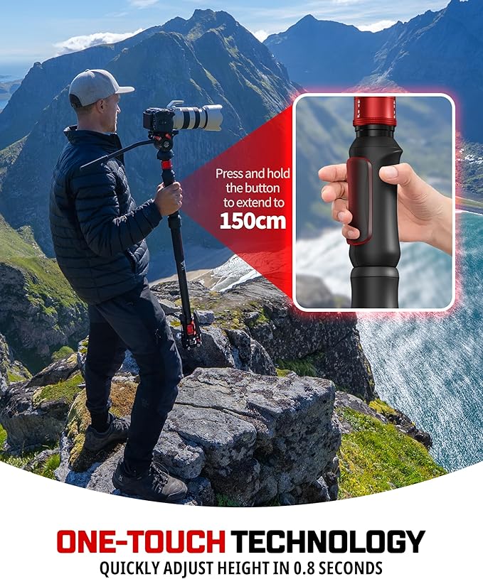 IFOOTAGE Cobra 3 Strike Monopod with Fluid Head K5S, 59" Camera Monopod with Pedal Locking, One-Step Rapid Height Adjustment, for Shooting Bird/Animal/Sports Event/Wedding/Live Show