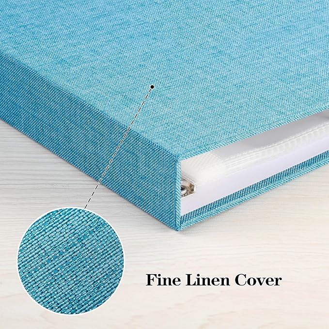 Mublalbum 12x12 Inch Large 3 Ring DIY Scrapbook Photo Album with 20 Plastic Sleeves 40 Pages Linen Cover Folder Binder for Baby Travel Wedding Anniversary and DIY Projects (Blue)