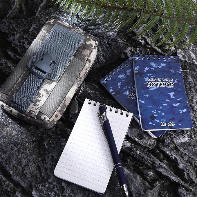 6 Pcs Waterproof Notebook Set, Write in The Rain Notebook, All Weather Notebook, Police Notepad, Field Notes Notebooks, 3 × 5" Pocket Notebook with Pen and Cover for Outdoor Activities Recording (Camouflage blue)
