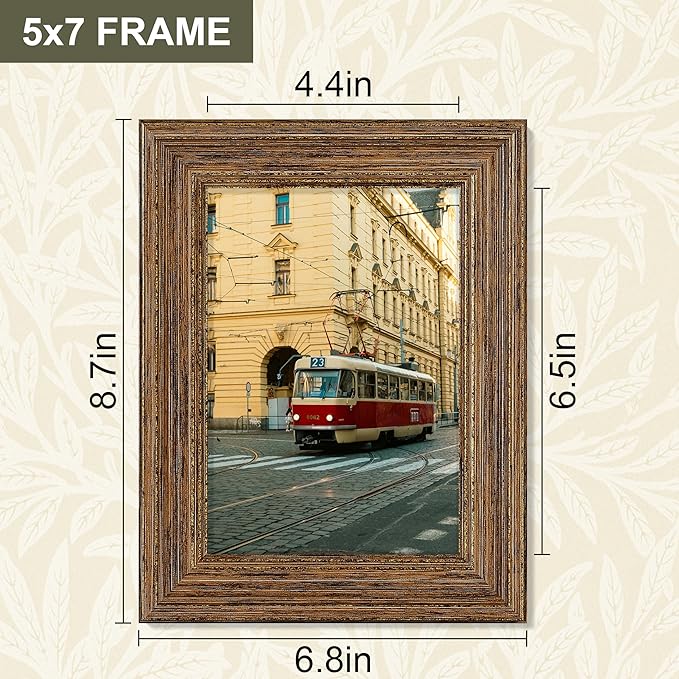 Vittanly 5x7 Picture Frame Set of 4, Vintage Photo Frame for Wall or Tabletop, Display 5x7 Pictures, Rustic Farmhouse Home Decor, Walnut