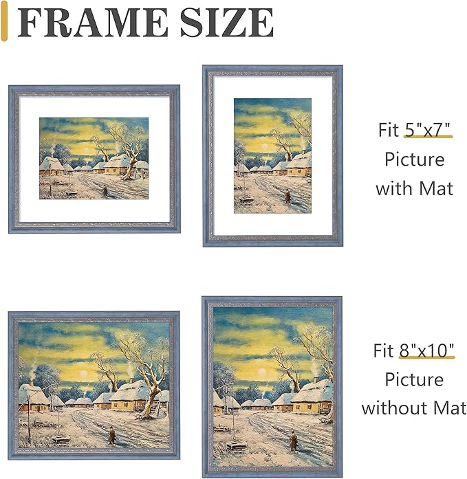 VIOLABBEY 8x10 Picture Frame Blue Gold, Display 5x7 Photo with Mat or 8x10 without Mat, Ornate Vintage 8 x 10 Frame for Wall Decor or Tabletop Display, Blue Gold