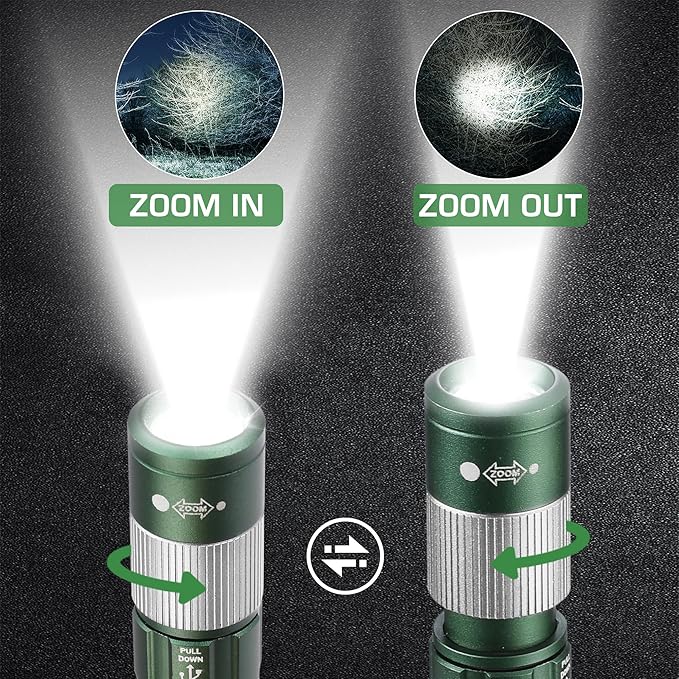 EverBrite Pen Light, Rechargeable Pen Flashlights, 300 Lumens Zoomable LED Small Flashlight with Clip, Memory Function, USB-C Cable Included, Pocket Size for Camping, Emergency, Mechanic, Green