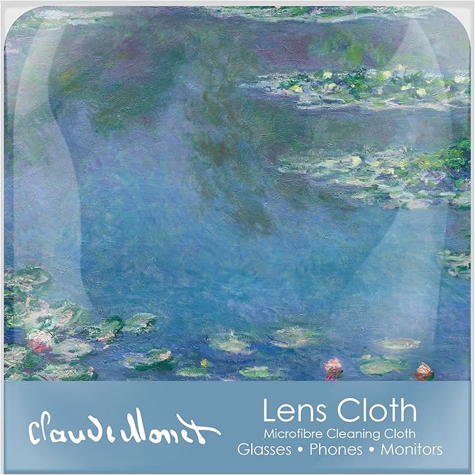 Quality Microfiber Lens Cleaning Cloth - 6”x6” - for Eyeglasses, Sunglasses, Phones, Screens, Blue-Light Glasses, Monitors - Fine Art Design - Monet Water Lilies