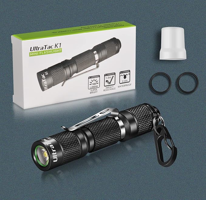 UltraTac K1 180LM Ultra-Bright LED Keychain Flashlight - Waterproof AAA Mini Light Compatible with Rechargeable Batteries, Compact Pocket-Sized for EDC, Camping, Hiking, Emergencies & Outdoor Use