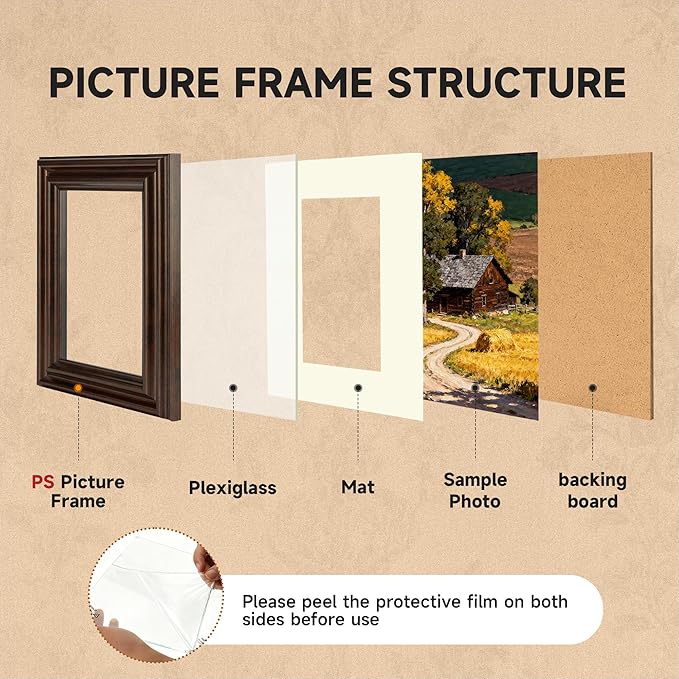 12x16 Picture Frame, 2 Pack Ornate Vintage Picture Frames for Wall or Tabletop Display, 12 x 16 Photo Frame with Real Glass, Display Poster 8.5x11 with Mat or 12x16 without Mat for Antique Déco, Brown