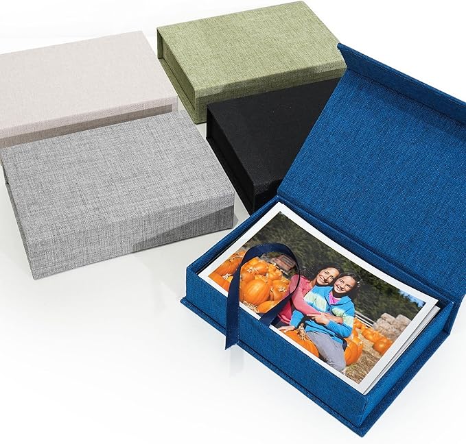 Yopih 5x7 Linen Photo Storage Box - Ideal for Preserving and Organizing Your Precious Photos, Certificates, Scrapbooking Supplies, Keepsakes, and Jewelry Grey