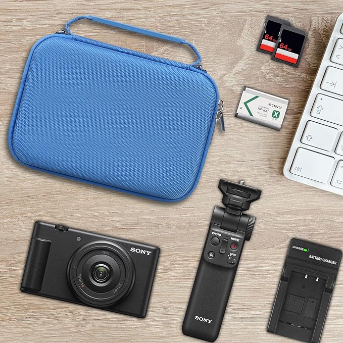 Hard Travel Case for Sony ZV-1F / ZV-1 / ZV-1 II Digital Camera, Protective Cases Bag Fits Vlogger Accessory Kit Tripod and Microphone, Extra Zipper Pocket fit Battery Charger, Blue