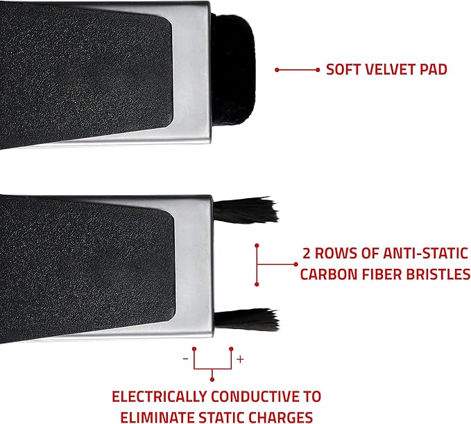 Fluance Vinyl Record & Stylus Cleaning Kit with 2-in-1 Anti-Static Carbon Fiber & Soft Velvet LP Brush and Stylus Brush (VB52)