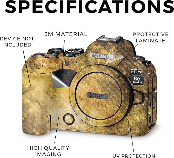 Carbon Fiber Camera Skin Compatible with Canon EOS R6 Mark II Camera (2022) - Golden Stars - Premium 3M Vinyl Protective Wrap Decal Cover - Easy to Apply | Crafted in The USA by MightySkins