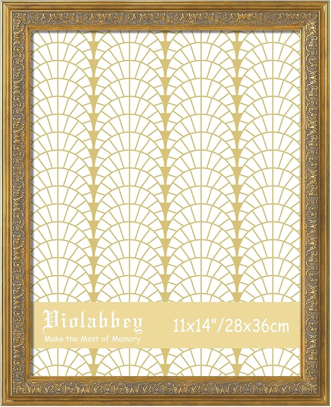VIOLABBEY 11x14 Picture Frame Gold, Vintage Photo Frames Ornate without Mat for Tabletop or Wall Hanging