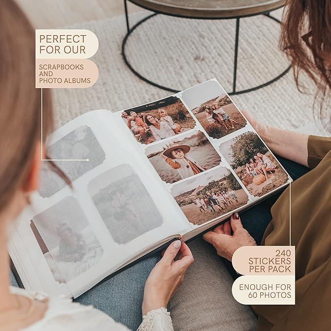 Photo Corner Stickers - 240 Adhesive Picture Mounting Corners for Scrapbooking and Photo Albums, Acid-Free and Easy to Use