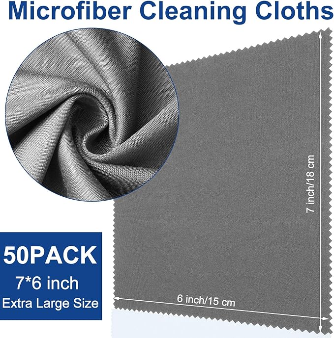 Frienda 50 Pcs Microfiber Cleaning Cloth for Glasses 6x7 Inch Lens Eyeglasses Cleaning Cloth Sunglasses Electronics Glasses Optical Cleaner Wipes Bulk for Camera Lens Eyeglass Screen(Dark Gray)