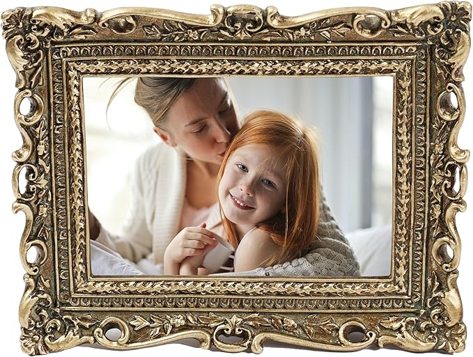 Hymmah 2.5 * 3.5Inch Mini Wallet Picture Frame Vintage Photo Frame Ornate Textured Hand-Crafted Resin Frame with Easel&Hook for Tabletop&Wall Display,Photo Gallery,Art