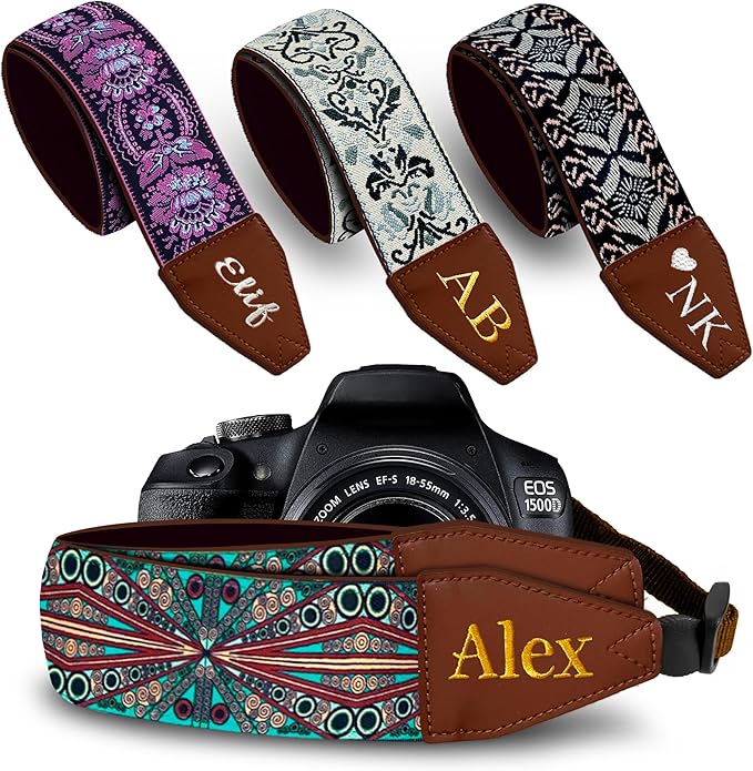 Art Tribute Camera Strap for All DSLR and Mirrorless Cameras. Add Your Name Or Initials Make It a Personalized Gift
