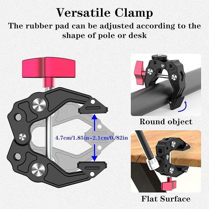 Taisioner 9.8" Magic Arm Clamp Kit with 1/4" 3/8" Screw 360° Ball Heads Articulating Arm with Super Clamp Camera Monitor Mount for Light Monitor Webcam or Camera 1.5kg for Table Tube
