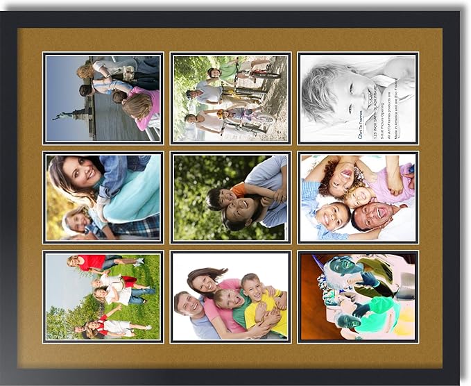 ArtToFrames Collage Photo Frame Double Mat with 9-6x8 Openings with Satin Black Frame and El Dorado mat.