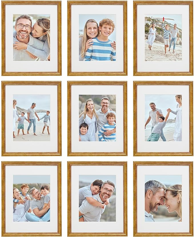 Sheffield Home 9 Piece Gallery Wall Frame Set, 11x14 Inch, Beaded Antique Bronze