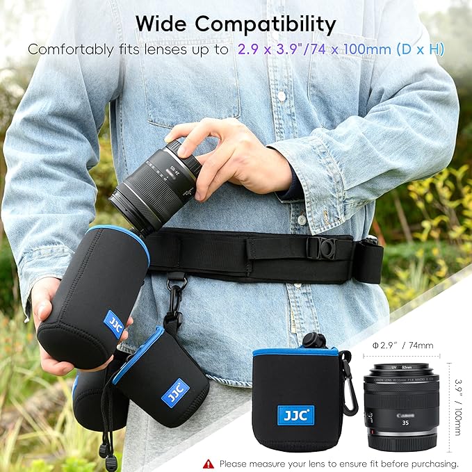 JJC Drawstring Neoprene Camera Lens Pouch Case, Protective Lens Bag for Mirrorless Lenses Up to 2.9 x 3.9" (D X H) for Canon RF 35mm EF 50mm EF-S 18-55mm EF-M 15-45mm Sony E 50mm & More