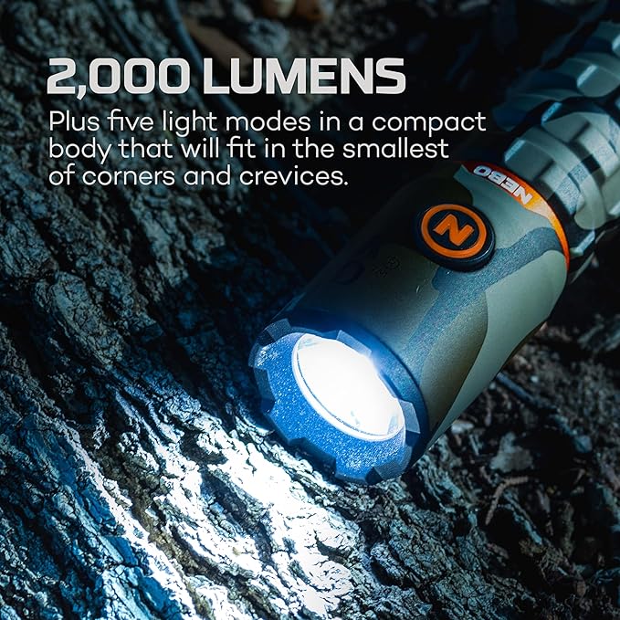 NEBO Torchy 2K Rechargeable Pocket Flashlight | 2000 Lumens, 5 Light Modes, Magnetic Base & Steel Clip, Water Resistant, LED Mini Flashlight for EDC & Camping, Includes Charging Cable - Mossy Oak Camo