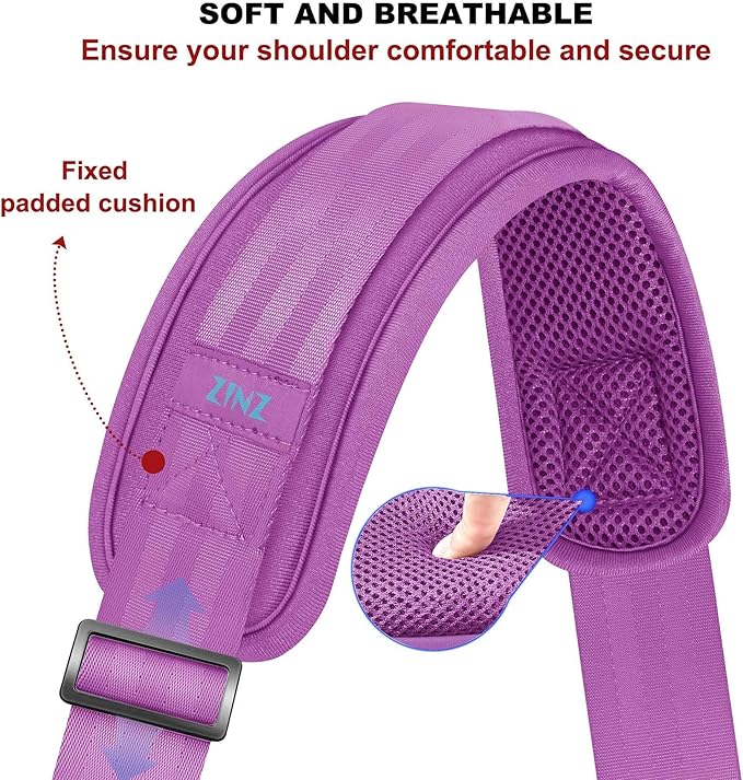 ZINZ 75" Shoulder Strap with Fixed Pad and Dual Balanced Buckles，Purple