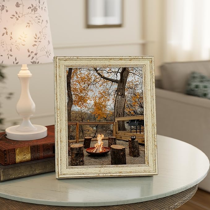 Vittanly 8.5x11 Picture Frame Set of 4, Vintage Photo Frame for Wall Mount, Display 6x8 Pictures with Mat or 8.5x11 without Mat, Rustic Farmhouse Home Decor, Green Gold