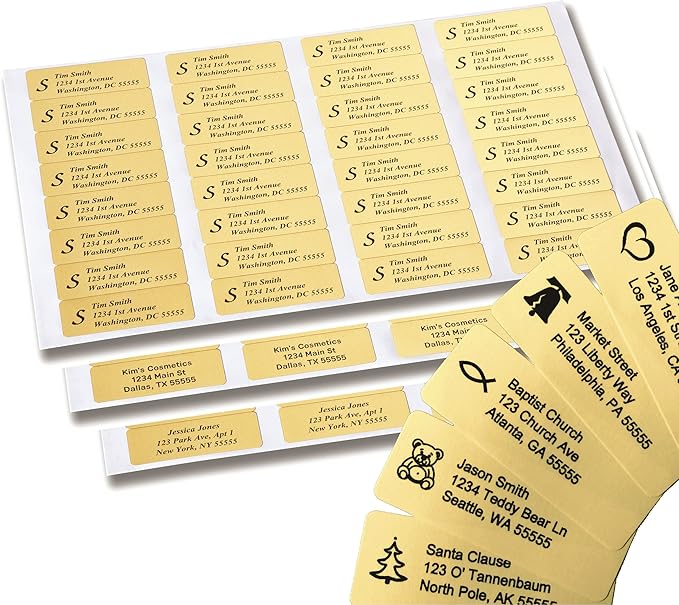 Return Address Labels - 250 Personalized Labels on Sheets (Gold)