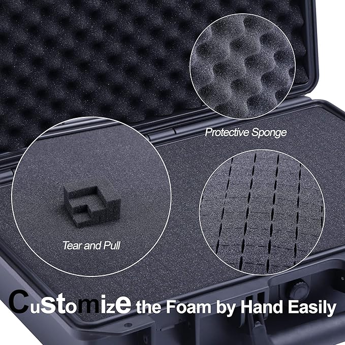 Lykus HC-3320 Waterproof Hard Case with Customizable Foam Insert, Interior Size 12.99x8.27x6.89 in, Suitable for camera,lens,drone,mic,flashlight,battery,electronics,tools,and more