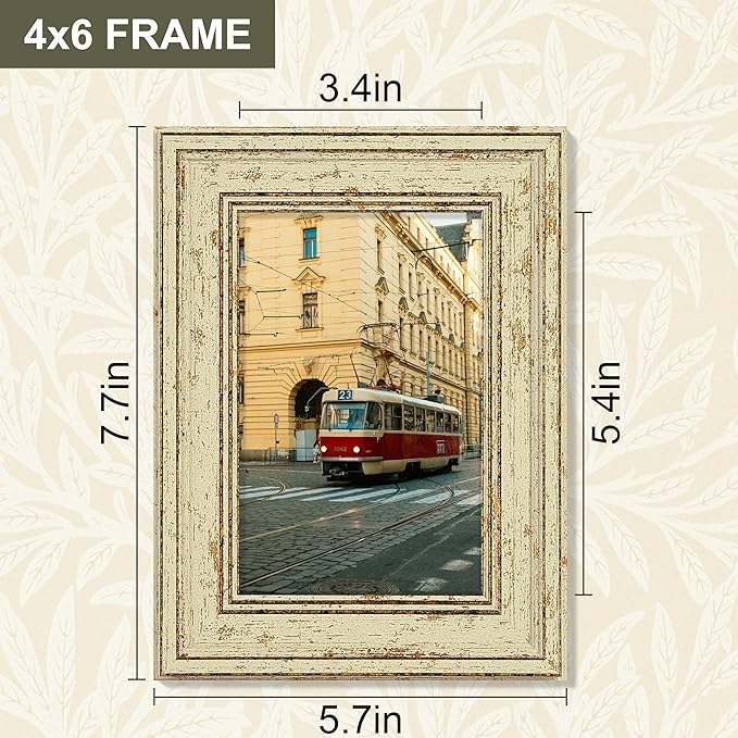 Vittanly 4x6 Picture Frame Set of 4, Vintage Photo Frame for Wall or Tabletop, Display 4x6 Pictures, Rustic Farmhouse Home Decor, Green Gold