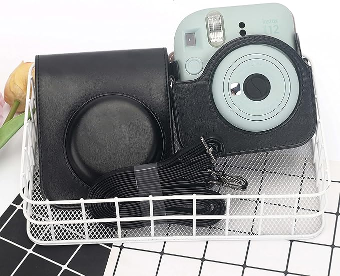 Frankmate Protective Case Compatible with Fujifilm Instax Mini 12 Instant Film Camera with Accessory Pocket and Adjustable Strap (Black)