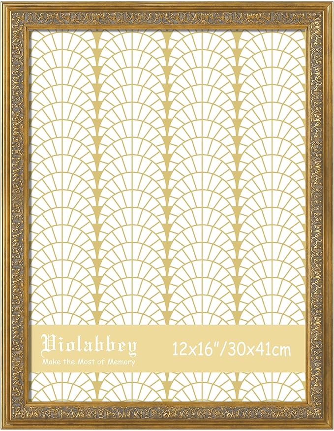 VIOLABBEY 12x16 Picture Frame Gold, Vintage Photo Frames Ornate without Mat for Wall Hanging