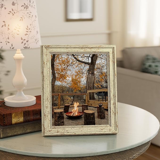 Vittanly 8x10 Picture Frame Set of 4, Vintage Photo Frame for Wall or Tabletop, Display 5x7 Pictures with Mat or 8x10 without Mat, Rustic Farmhouse Home Decor, Green Gold