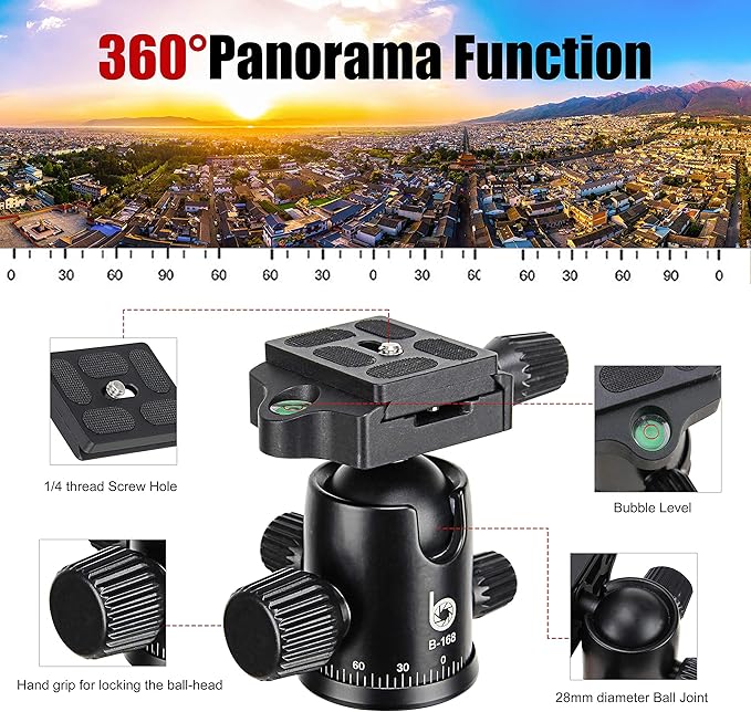 70 Inch Tripod for Camera,Stable Aluminum Travel Tripod, Photography Tripod with 360 Degree Ball Head and Carry Bag, Camera Stand for Ring Light & Canon Nikon Sony DSLR