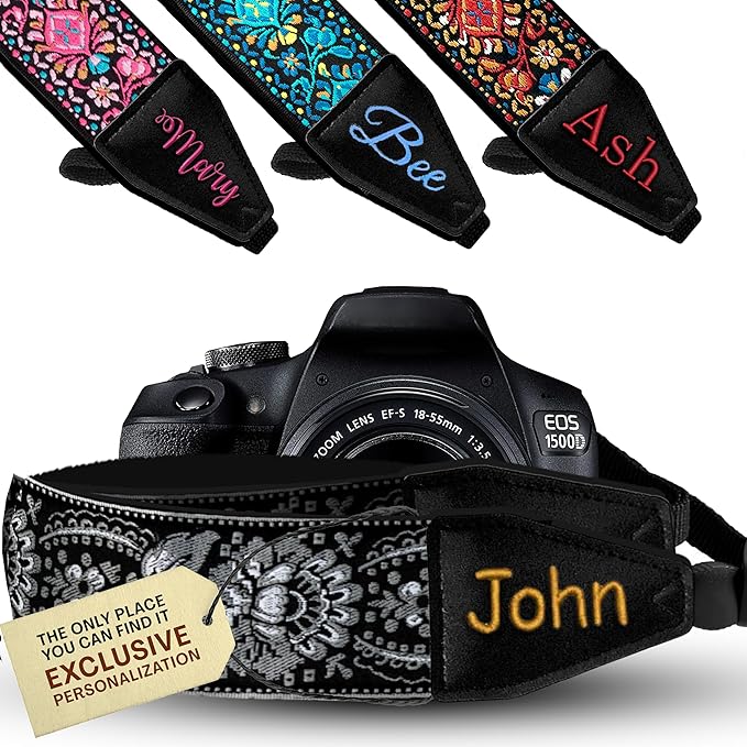 Art Tribute Camera Strap for All DSLR and Mirrorless Cameras. Add Your Name Or Initials Make It a Personalized Gift