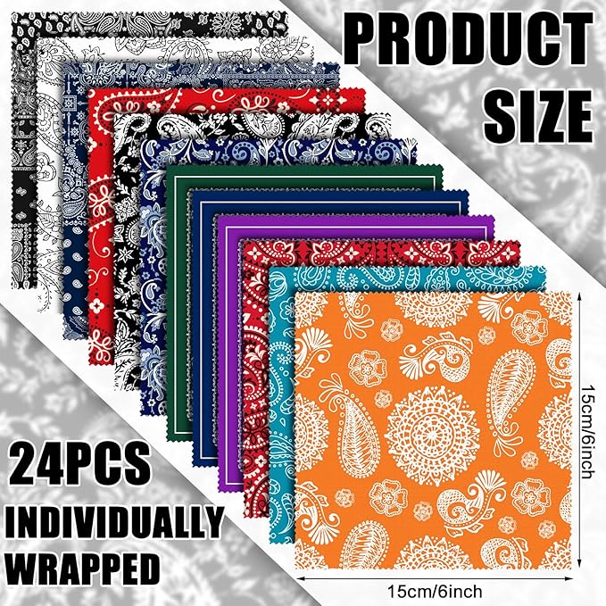 24 Pcs Microfiber Cleaning Cloth Paisley Elegant Flowers Design Glasses Cleaning Cloth Multicolor Microfiber Lens Wipes Reusable Eyeglasses Wipes for Camera Lens Cell Phone Screens, 6 x 6 Inch