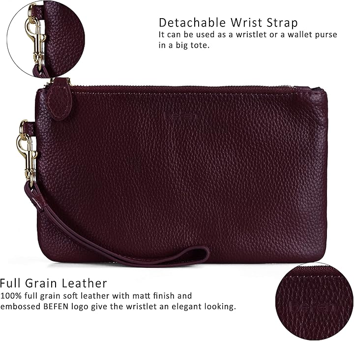 befen Genuine Leather Wristlet Clutch RFID Blocking Bag Cell Phone Wallet Purse Wristlet Wallet Purses and Handbags for Women