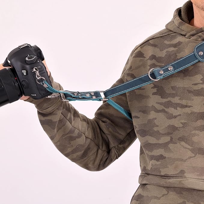 Padwa Lifestyle Green Single Camera Harness Strap for One Camera - Professional Single Full Grain Leather Camera Harness with Thick Padded,Quick Release Gear DSLR Camera Straps for Photographers