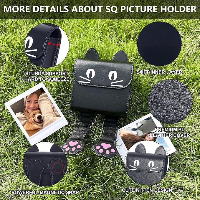 WOGOZAN Square Album for Fujifilm Instax Square/SQ1/SQ40/SQ6/SQ10/SQ20/SP-3 Instant Camera 2.9x3.4 Inch Films for Instax Square Film, SQ Photo Pouch Bag with PU Leather Material (Black Kitten)