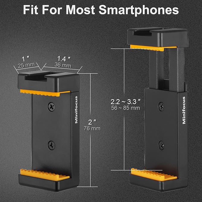 MINIFOCUS Phone Tripod Mount with Cold Shoe for iPhone and Other Phone, Universal Adjustable Smartphone Holder with 1/4'' Screw Hole Used for Microphone LED Video Light Monopod Selfie Stick Tripod