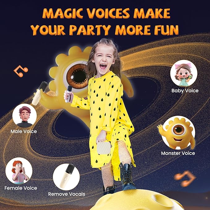 Mini Karaoke Machine for Kids, 2025 Top Christmas Birthday Gifts for 4, 5, 6, 7, 8, 9, 10, 12+Years Old Girls Boys Grandkids, Party Portable Bluetooth Speaker with 2 Wireless Microphones (Beige)