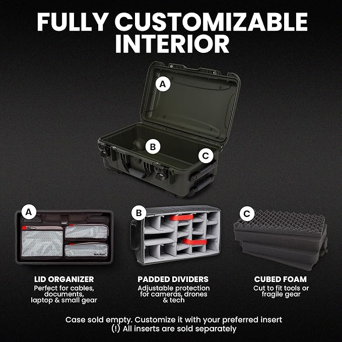 NANUK 935 Hard Case – Waterproof Equipment Case with Wheels, 22” x 14” x 9” – Dustproof and Impact Resistant, Airline Carry-On Approved – Olive