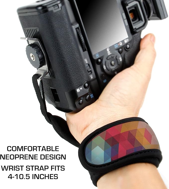 USA Gear Professional Grip Camera Wrist Hand Strap with Geometric Neoprene Design and Metal Plate - Compatible with Canon, Fujifilm, Nikon, Sony and more DSLR, Mirrorless, Point & Shoot Cameras