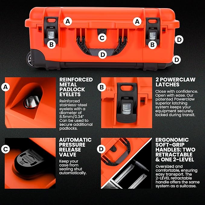 NANUK 935 Hard Case – Waterproof Equipment Case with Wheels, 22” x 14” x 9” – Dustproof and Impact Resistant, Airline Carry-On Approved – Orange