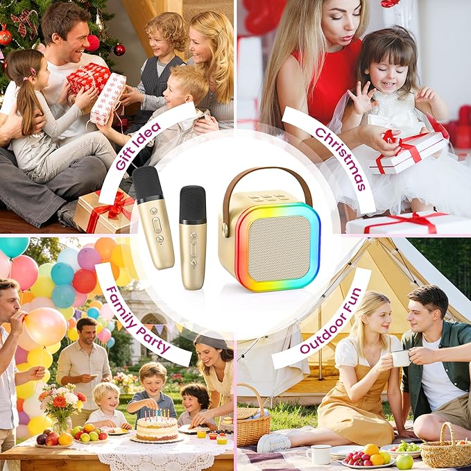 Mini Karaoke Machine for Kids Adults, Portable Bluetooth Speaker with 2 Wireless Karaoke Microphones, 2026 TOP Birthday for Girls Boys 3,4,5,6,7,8+Year Old Toddler Toys Karaoke Player(Gold)
