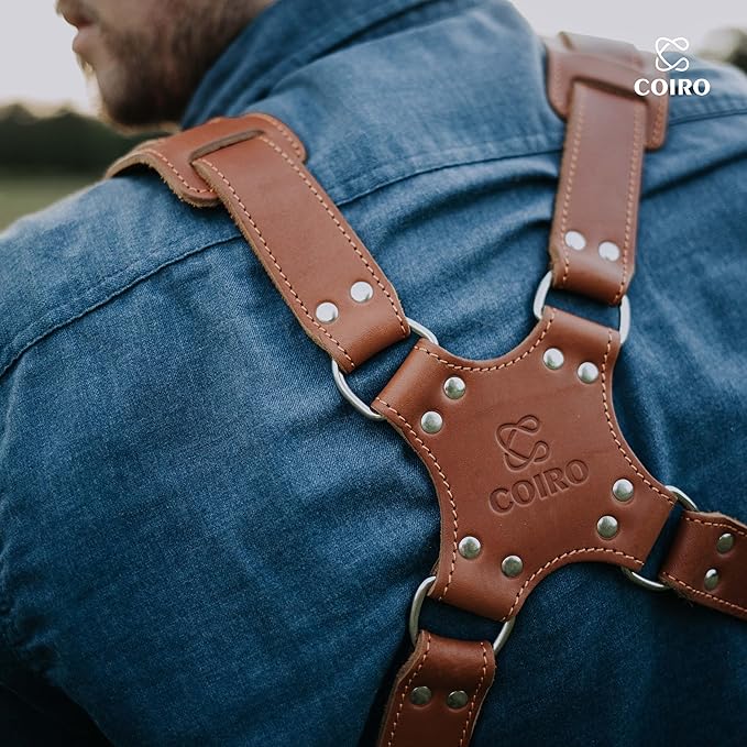 C Coiro Camera Harness for 2 Cameras Dual Shoulder Leather Camera Strap for DSLR/SLR, Camera Straps for Photographers