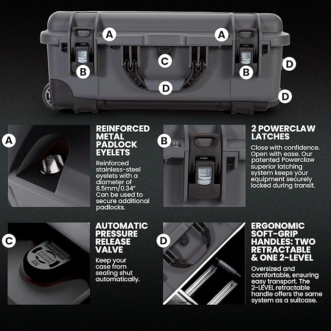 NANUK 935 Hard Case with Padded Divider – Waterproof Equipment Case with Wheels, 22” x 14” x 9” – Dustproof and Impact Resistant, Airline Carry-On Approved – Graphite