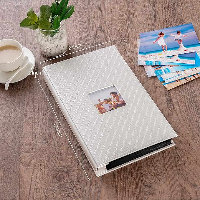 Mublalbum Small Photo Album 4x6 300 Photos Leather Cover Picture Book with Horizontal Pockets for Baby Wedding Anniversary and Family (White)