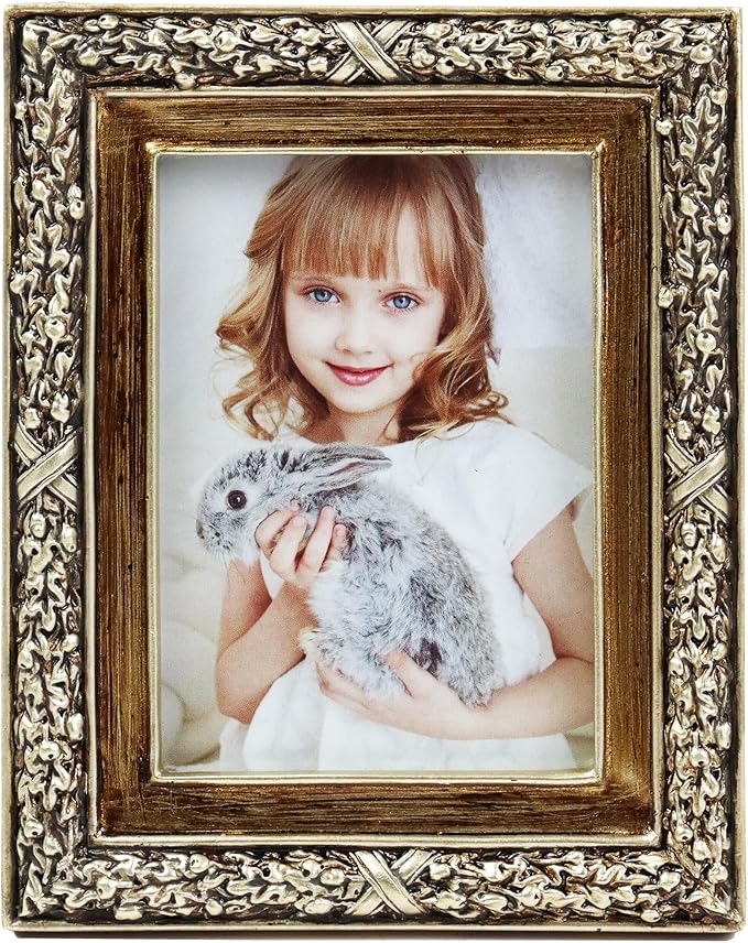 Hymmah 2.5 * 3.5Inch Mini Wallet Picture Frame Vintage Photo Frame Ornate Textured Hand-Crafted Resin Frame with Easel&Hook for Tabletop&Wall Display,Photo Gallery,Art