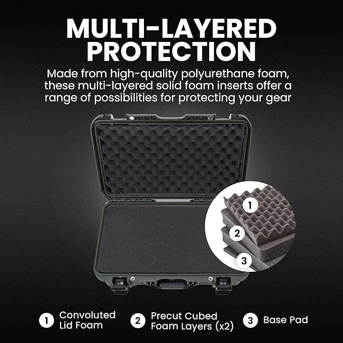 NANUK 935 Hard Case with Cubed Foam and Lid Organizer – Waterproof Protective Equipment Case with Wheels, 22” x 14” x 9” – Dustproof, Airline Carry-On Approved – Olive